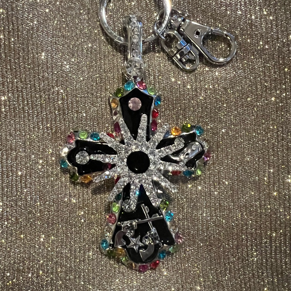 Colorful Crystal Cross Keychain
